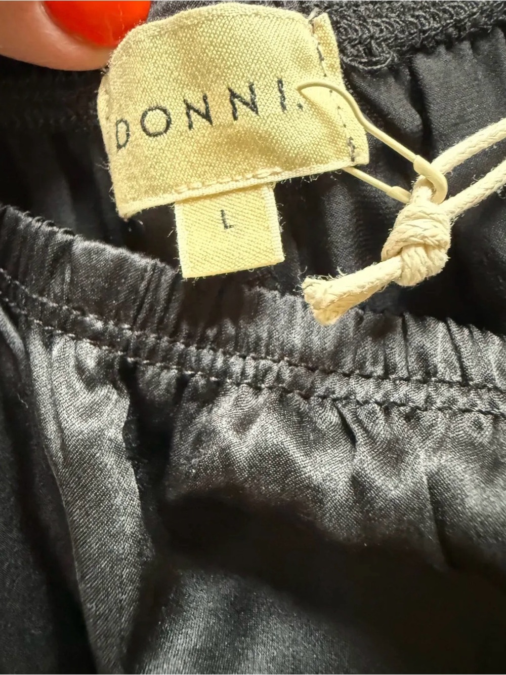DONNI. Black Elastic-Waist Silk pants
